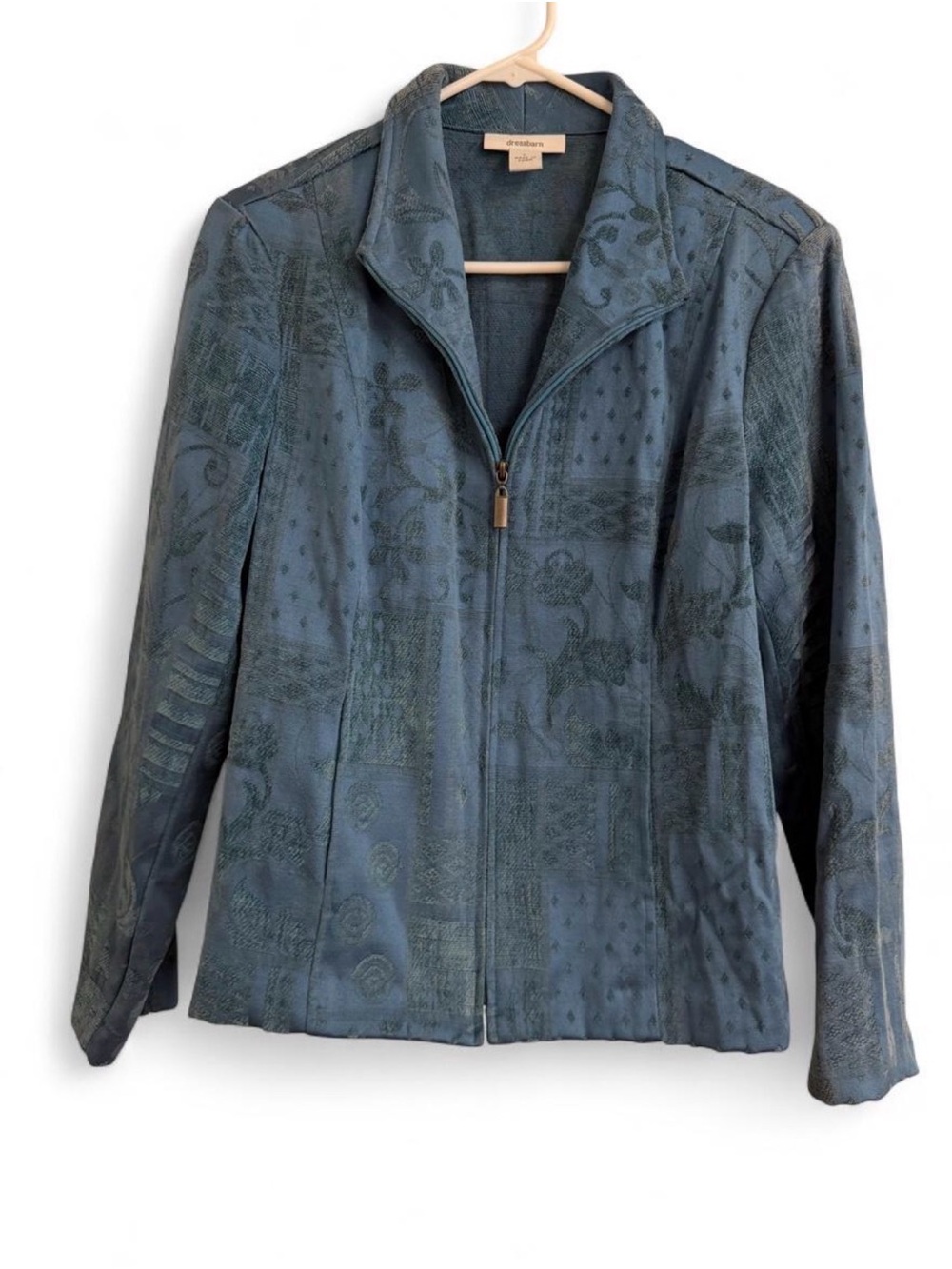 dressbarn Teal Embroidered Zip Jacket